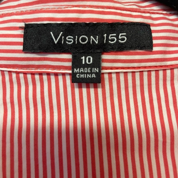NWOT Vision 155 Button Down with sleeve detail Red/Coral white Size 10 - Picture 4 of 7